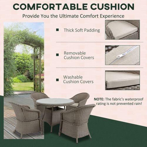 5 Pieces Outdoor Patio PE Rattan Dining Set, Four Seater , Grey