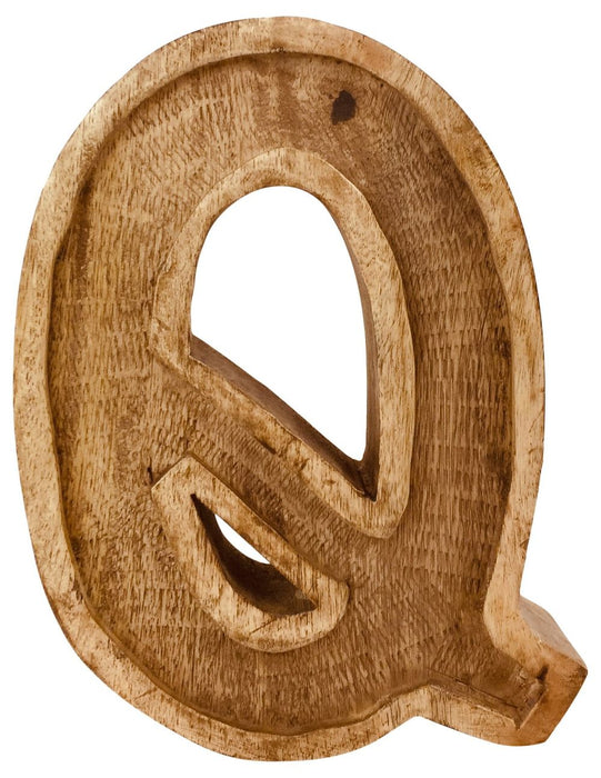 Rustic Hand Carved Wooden Embossed Letter Q - Perfect for Home Decor and Gifts