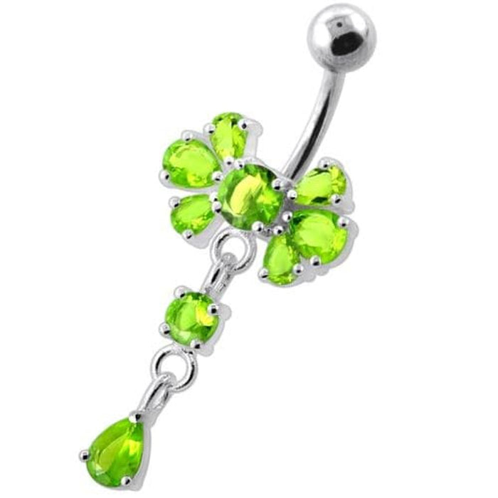 Fancy Flower Jeweled Navel Belly Ring