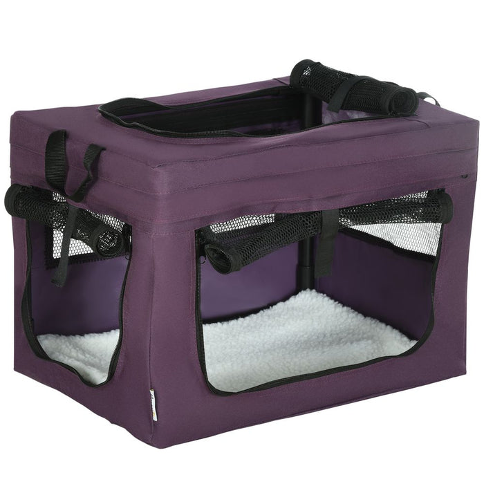 PawHut Foldable Pet Carrier - Purple, 48.5cm, Cushioned, Airflow, Easy Access - Perfect for Mini Dogs!