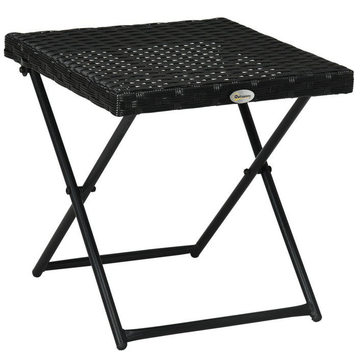 Weather-resistant Folding Rattan Coffee Table - Ideal for Bistro, Balcony, Garden - Black