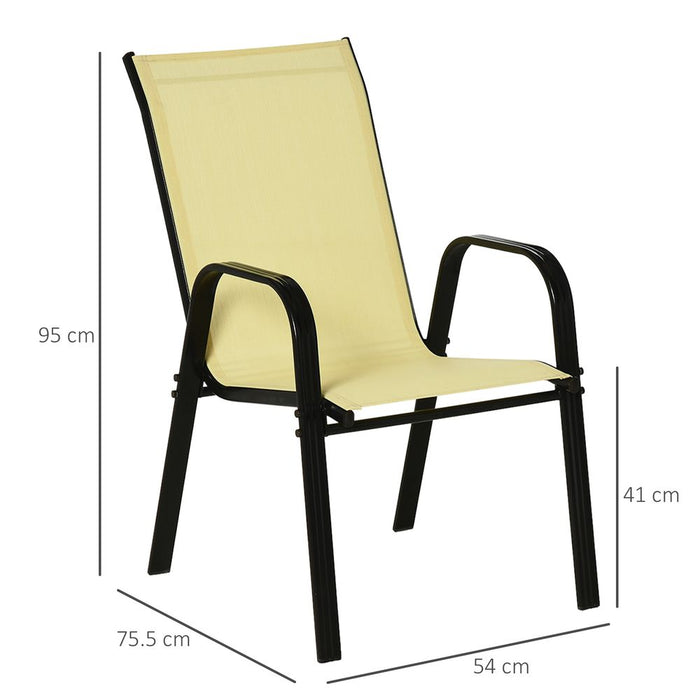 Outdoor Dining Chair Set - 4 Pack Beige w/ High Back Armrest - Outsunny