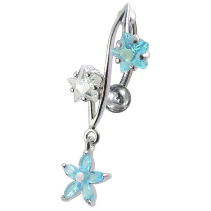 316L Surgical Steel Fancy Jeweled Dangling Reverse Curved Bar Belly Ring