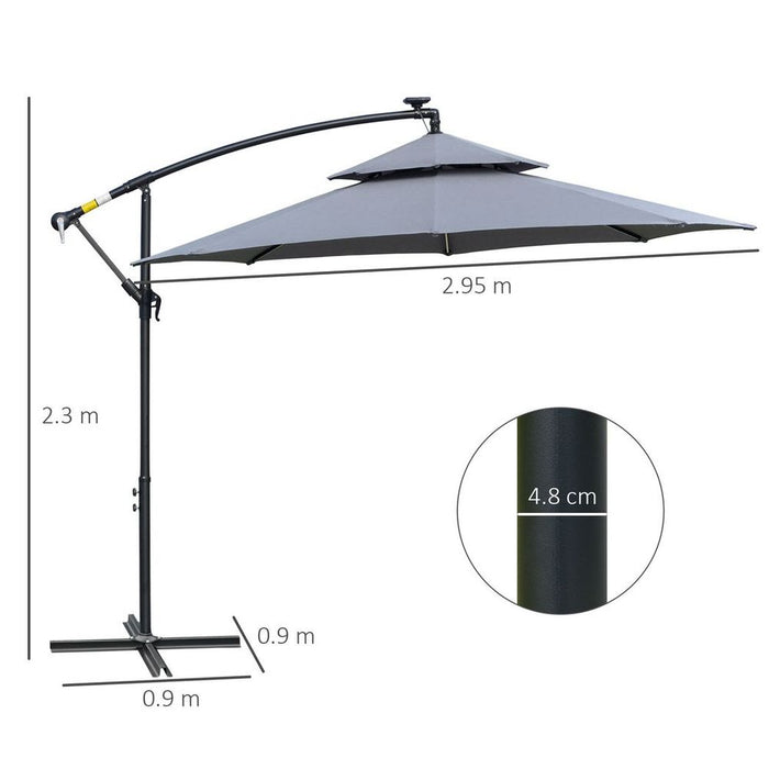 Durable Outsunny 3m Cantilever Parasol w/ Lights - Protect & Illuminate Your Outdoor Space!