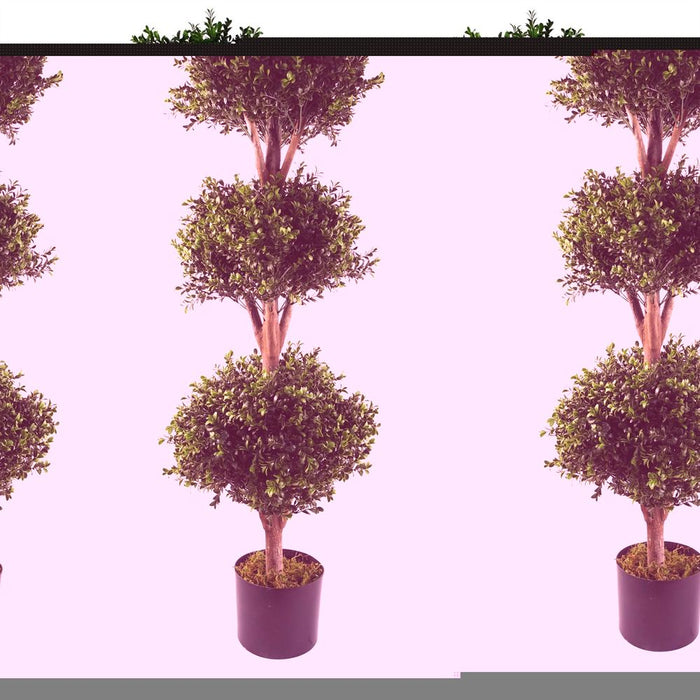 120cm Pair of Buxus Triple Ball Artificial Tree UV Resistant Outdoor Topiary