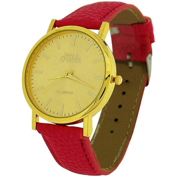 Relda Women Analogue Jumbo Gold Dial & Leather Pink Strap REL61