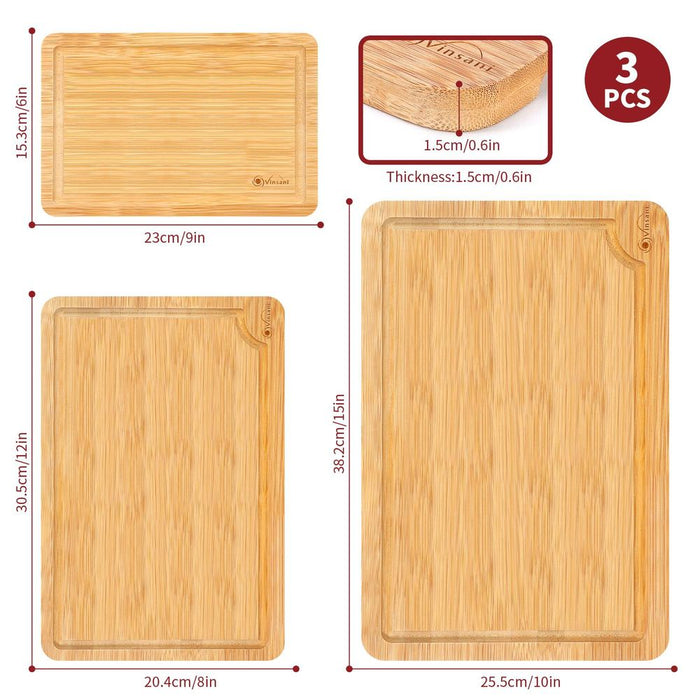 Premium Bamboo Chopping Board Set - Quality 3-Piece Kitchen Essentials, Natural & Durable