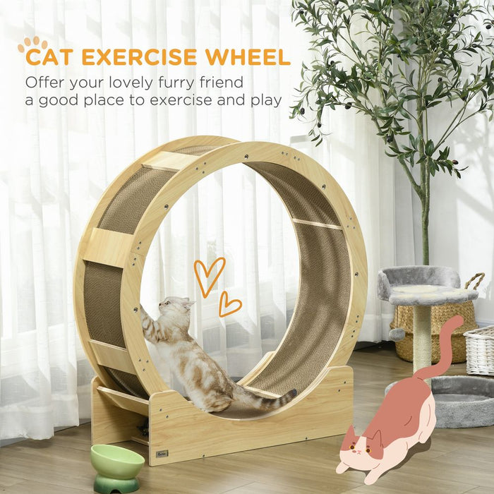 PawHut Cat Wheel: Brake, Scratching Pads Oak - Keep Feline Friends Active & Entertained!