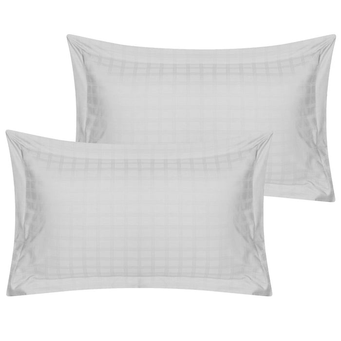 400TC - 100% Cotton Satin Stripe Check Pillowcase Pair White