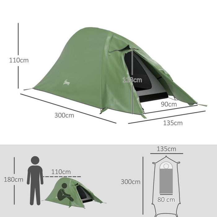 Outsunny Double Layer Camping Tent for 1-2 Man, 2000mm Waterproof, Green