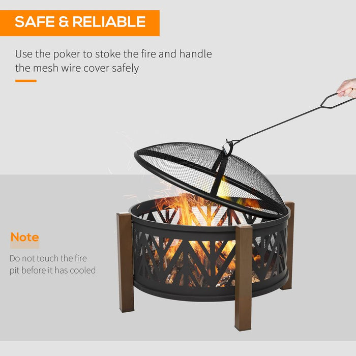 Premium 30" Outdoor Fire Pit Bowl with BBQ Grill Grate & Spark Screen Cover - High-Quality Steel Construction