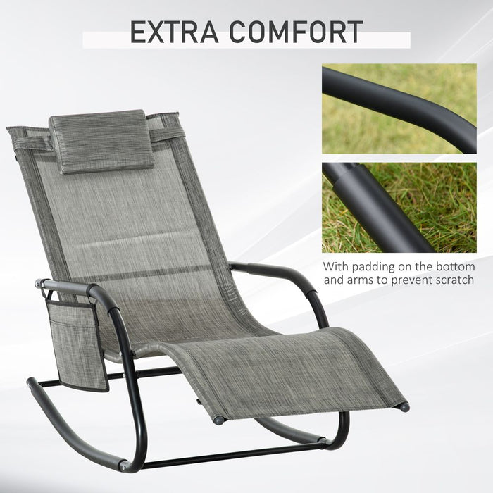 Premium Outdoor Rocking Chair with Breathable Mesh Seat, Recliner, & Removable Headrest - Dark Grey Sun