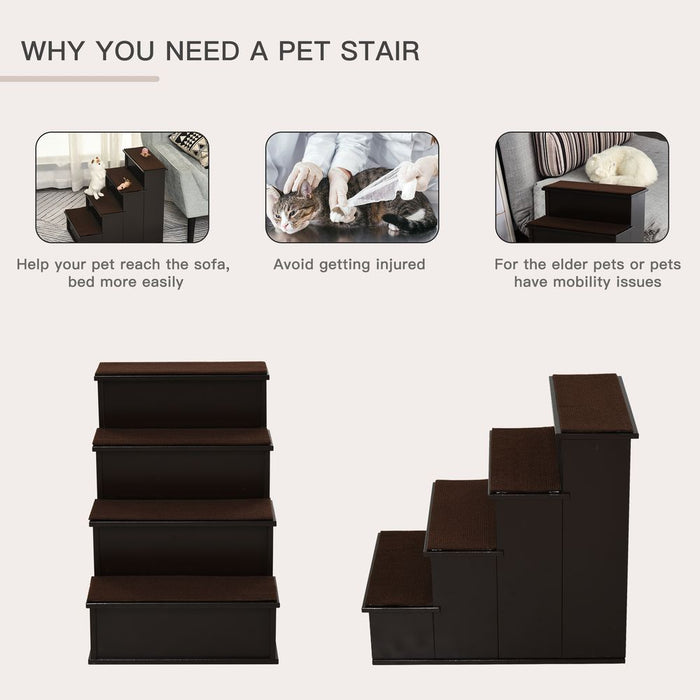 Premium Quality 4-Step Wooden Pet Stair Steps: Soft Cushions, Dog Ladder for Bed - Say Goodbye to Pet Mobility Issues!