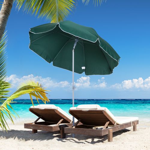 2.2M Beach Umbrella Parasol Canopy Shade Tilt Sun Shelter Steel Dark Green