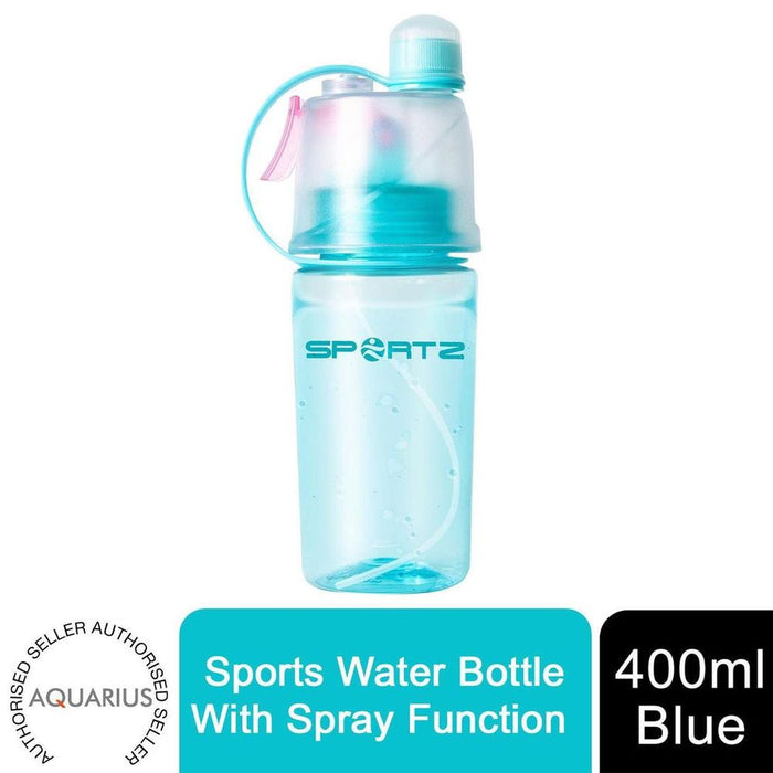 Aquarius Leak Proof Sports Water Bottle - Spray Function, BPA Free, Carry Strap - 400ml (Blue)