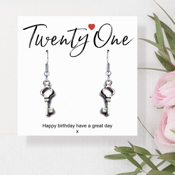 Silver 21st Birthday Earrings & Message Card