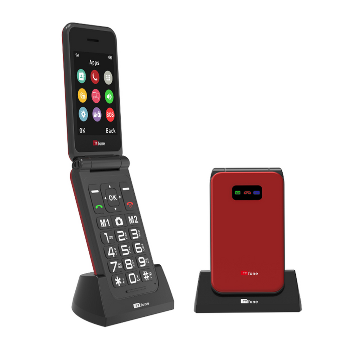 TTfone Red TT760 Flip 4G Mobile - Dock Charger, Vodafone Pay As You Go