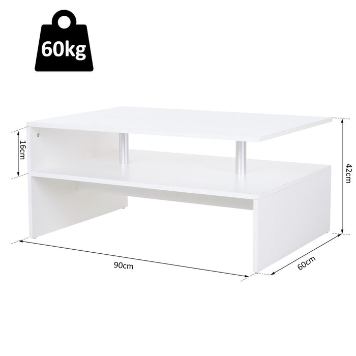 Stylish 2-Tier Coffee Table - Modern Design, White Finish - Perfect for Storage and Display