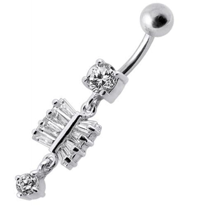 Fancy  Silver Dangling SS Bar Banana Belly Ring