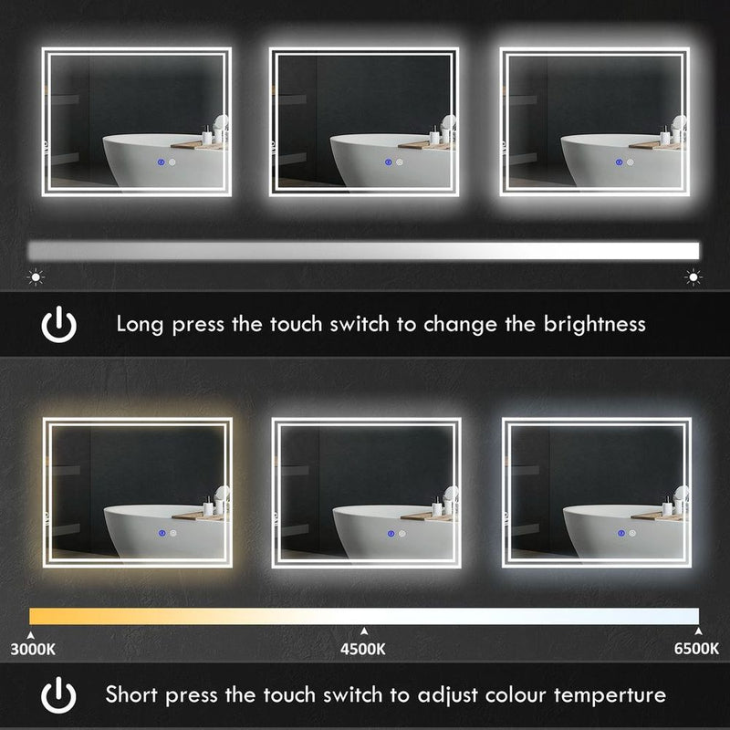 kleankin Dimmable Bathroom Mirror with LED Lights, 3 Colours, Defogging Film