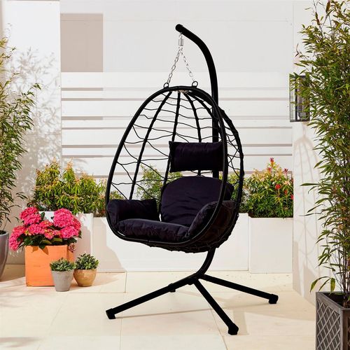 Neo Black Hanging Swing Egg Chair With Cushions