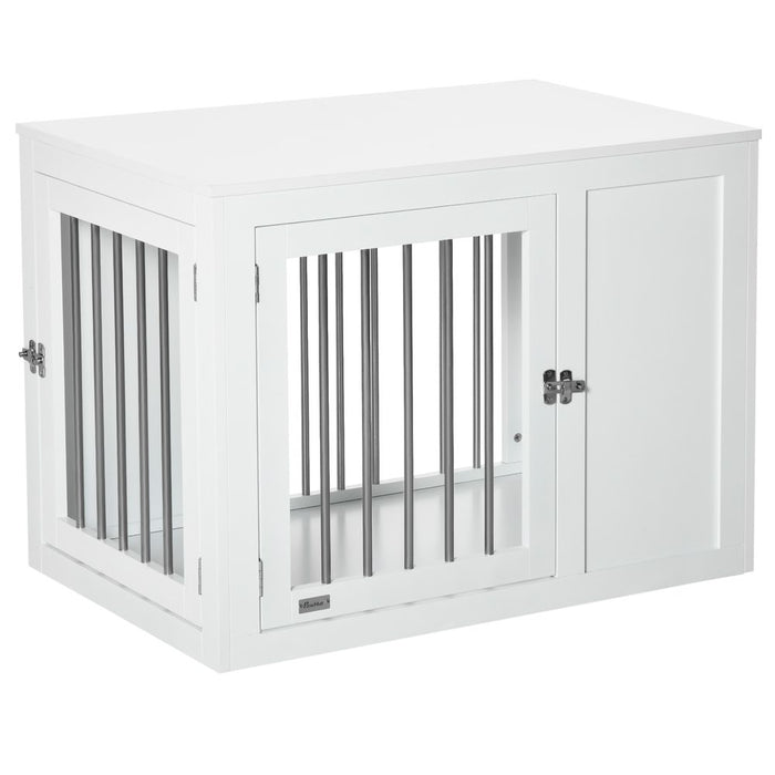 PawHut Furniture Style Dog Crate with Two Doors, End Table Pet Cage Kennel with Locks, for Medium Dogs - White