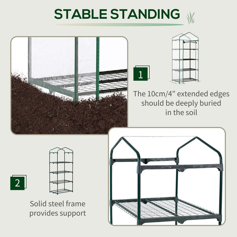 Outsunny 4 Tiers Mini Portable Greenhouse Compact Plant Grow Shed Metal Frame PE Cover 160H x 70L x 50Wcm
