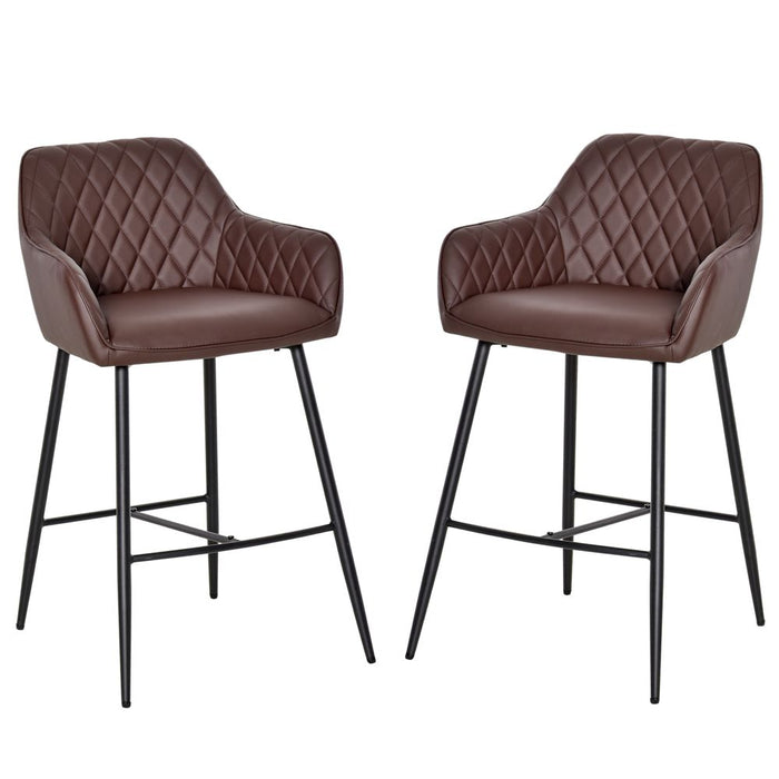 Stylish Retro PU Leather Bar Chairs Set w/ Footrest - High Quality Metal Frame - Set of 2