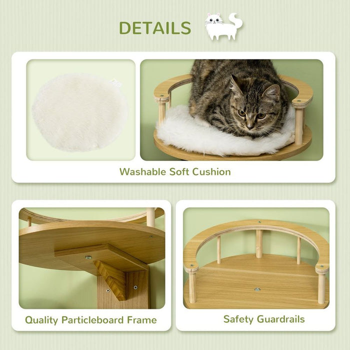 Premium Wall-Mounted Cat Shelf - Cushioned, Guardrails, 34x34x10.5cm - Beige