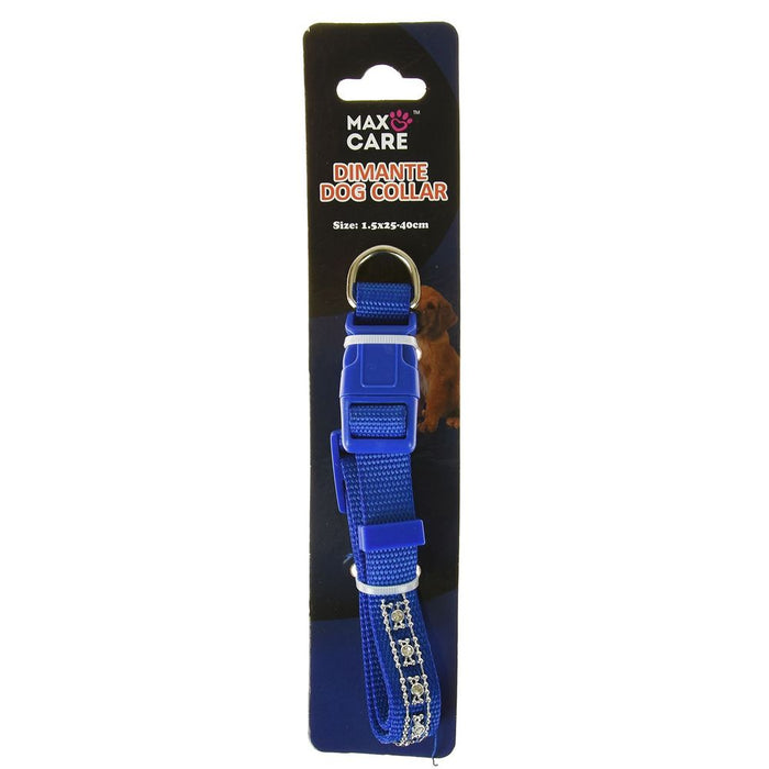 Dazzling Blue Diamante Dog Collar - Adjustable Fit for Small to Large Breeds - High-Quality & Stylish