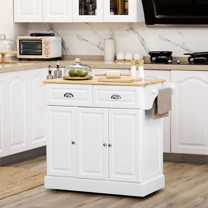 Kitchen Storage Trolley with Adjustable Shelf Rolling Kitchen Island White