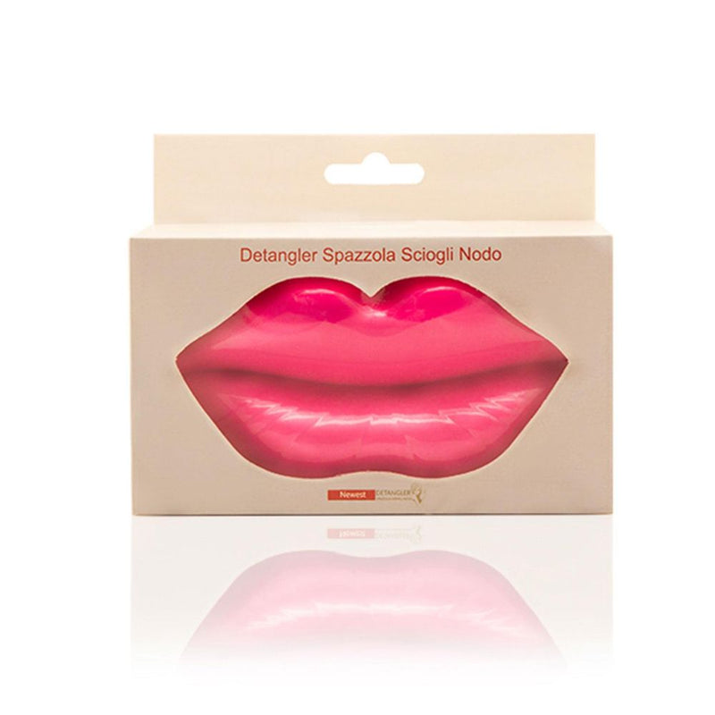 Portable Lip Shape Hair Brush Massage Comb with Mirror - Rose Pink