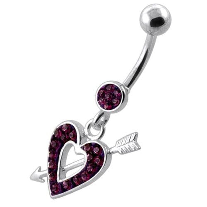 Multi Jeweled Heart and Arrow belly button ring