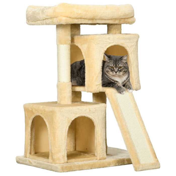 PawHut Cat Rest & Play Tree | 2 House Scratching Post | Cream White