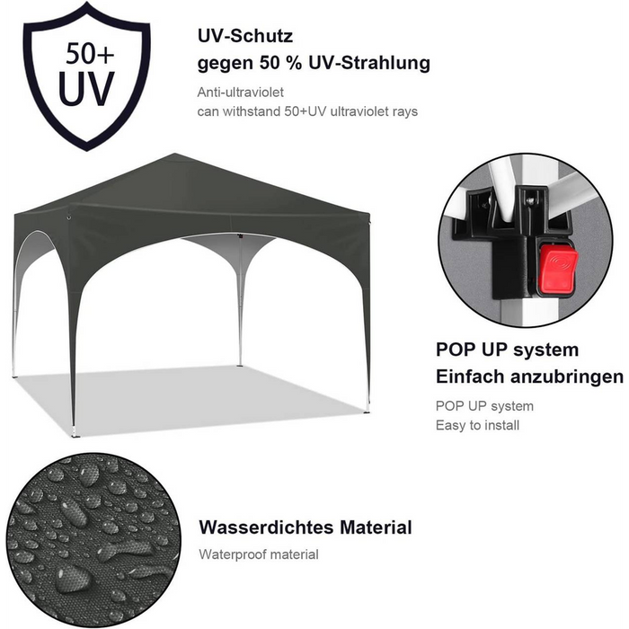 Party Tent | Waterproof and Sunproof Gazebo | Grey Pagoda Tent 3x3 m