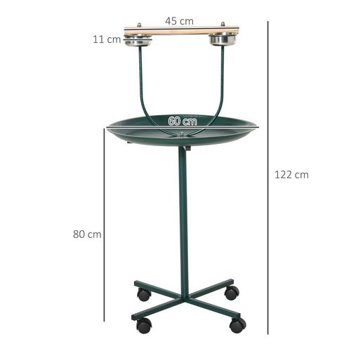PawHut Bird Perch Stand, T-Stand Bird Training with Perch, Wheels, Bowls, Green