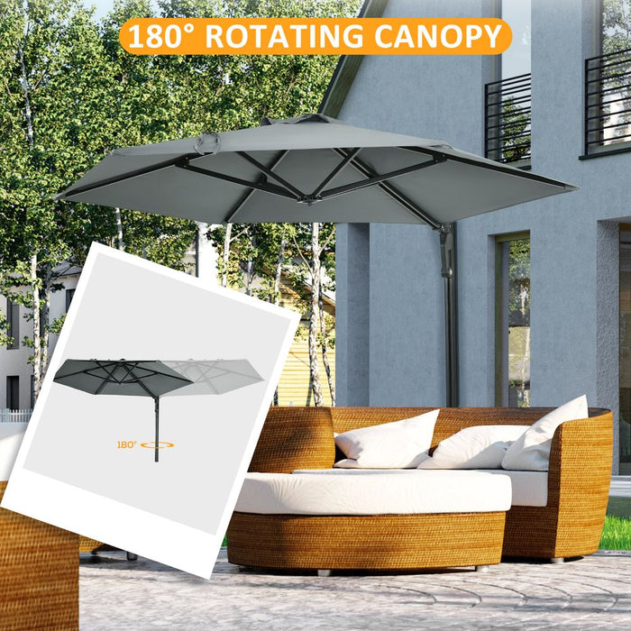 Outsunny Wall-Mounted Parasol Patio Umbrella with Hand to Push System Grey