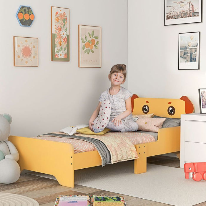 ZONEKIZ Toddler Bed Frame, Puppy-Themed Design, for Ages 3-6 Years - Yellow