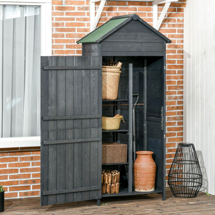 Outsunny Wooden Garden Shed - Utility Tool Storage Cabinet - Grey