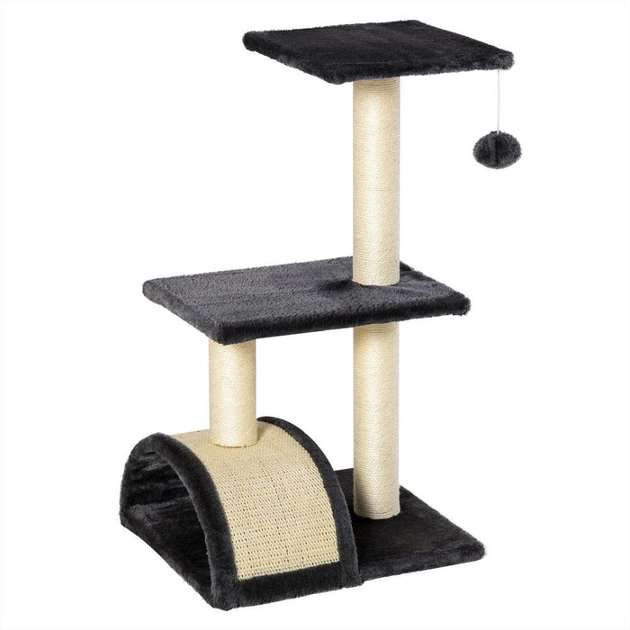 PawHut Cat Tree Tower for Indoor Cats, 72cm Climbing Activity Centre w/Sisal Scratching Post, Pad, Arc Perch, Hanging Ball, Toy - Black