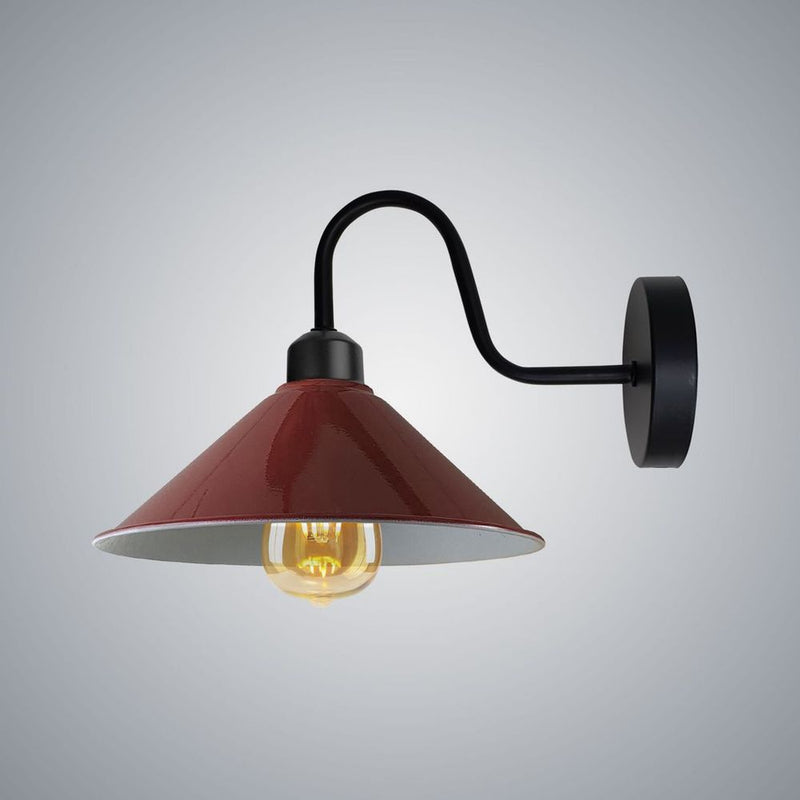 Vintage Burgandy Wall Sconce - E27 Base, Dimmable, Swan Neck Cone Shade - High Quality Metal Fixture