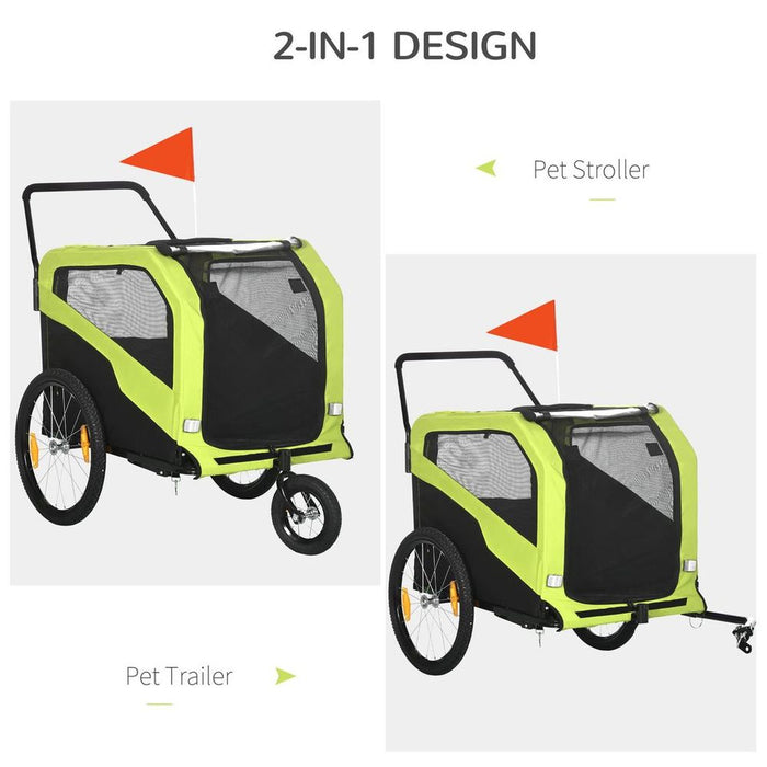 Premium 2-in-1 Dog Bike Trailer & Pet Stroller - Green