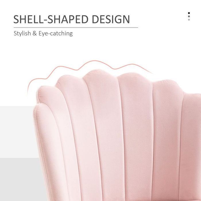 Velvet-Feel Shell Luxe Accent Chair Home Bedroom Lounge with Metal Legs Pink