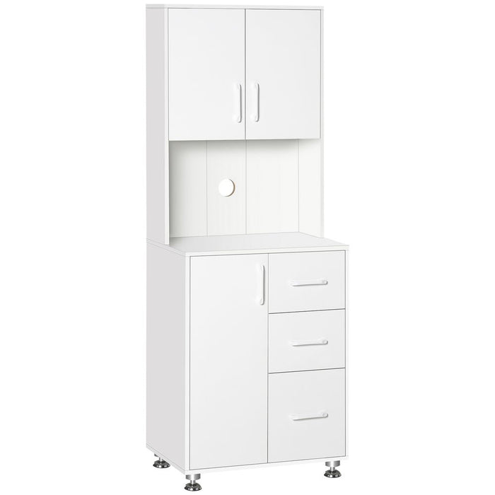 Premium Kitchen Buffet Storage, 2 Cabinets, 3 Drawers, 60x40x150cm, High-Quality White Finish