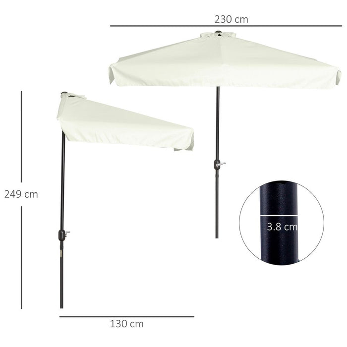 Premium 2.3m Half Round Sun Umbrella Metal w/ Crank - Off-White, Outdoor Patio Parasol