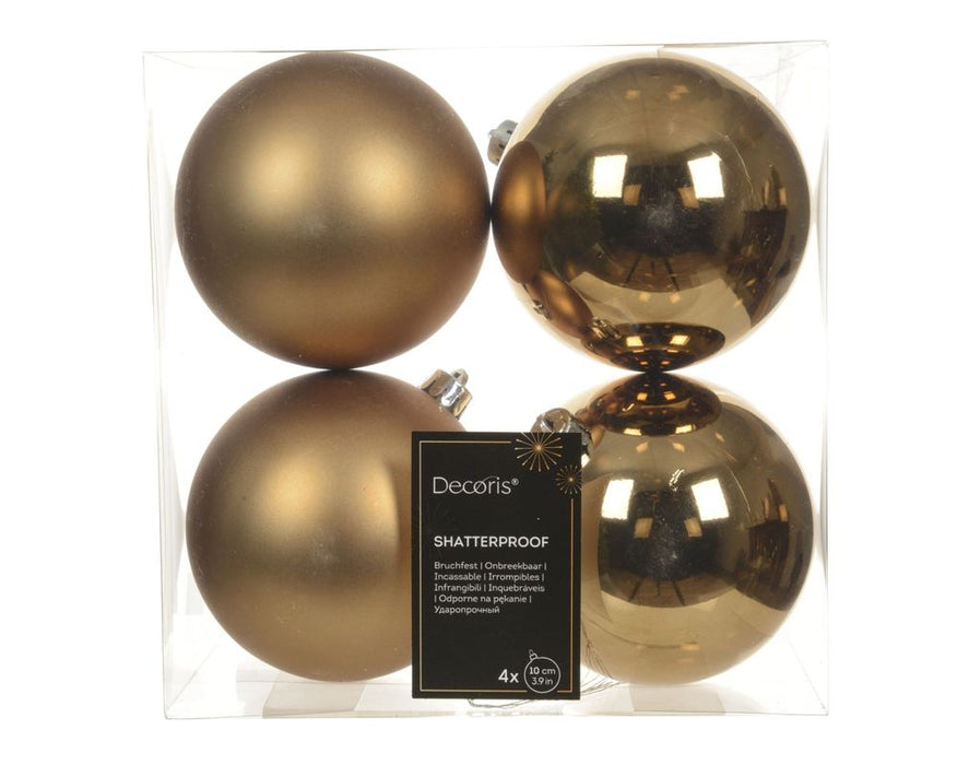 Shatterproof Pecan Brown Bauble 10cm Pack of 4 - Christmas