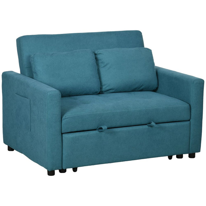 Premium HOMCOM 2 Seater Sofa Bed Settee - Blue, Convertible, Cushions, Pockets