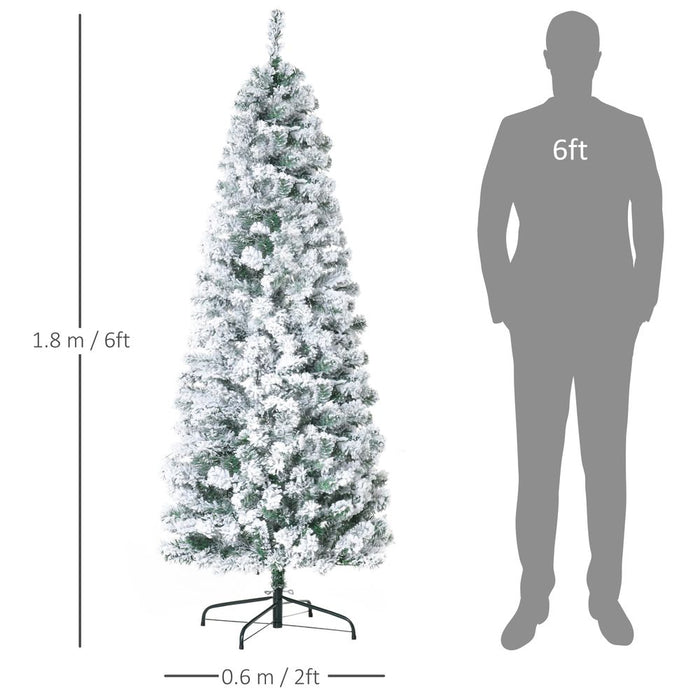 Premium Artificial Snow Flocked Christmas Tree | 6ft Prelit Green White | Warm LED Lights | High-Quality