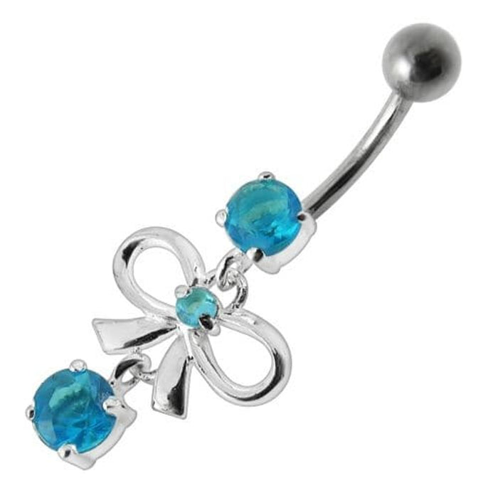 Fancy Bow Shape Jeweled Dangling Navel Ring