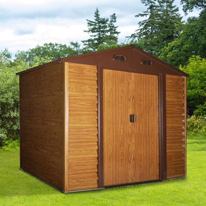 Stylish Metal Garden Shed Storage & Foundation - Durable, Ventilated - Brown - 9.1x6.4ft